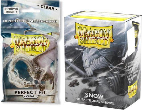 Dragon Shield | Dual Bundle - Perfect Fit & Snow Matte Double Sleeves 2X 100 CT | Premium TCG Protection for Pokémon, Flesh & Blood, One Piece & Magic The Gathering