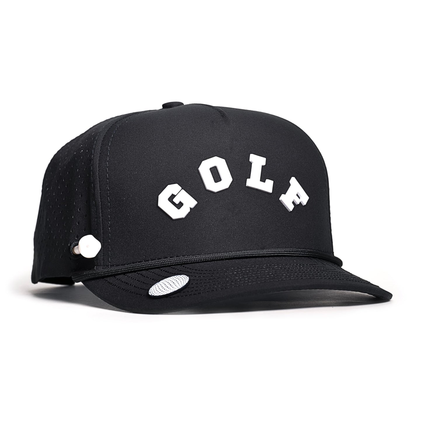 BRIMZ Golf Performance Hat - Tee Holder & Magnetic Brim - Breathable Sweat & Water Resistant Golfing Snapback Cap (Golf - Black)