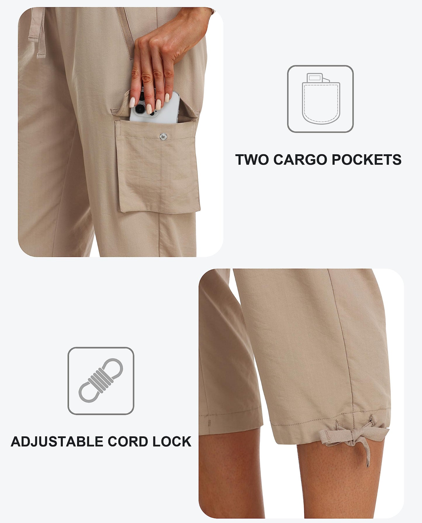 MoFiz Womens Capris with Pockets Loose Fit Casual Capri Pants Lightweight Ladies Cargo Pants for Hiking Khaki XL