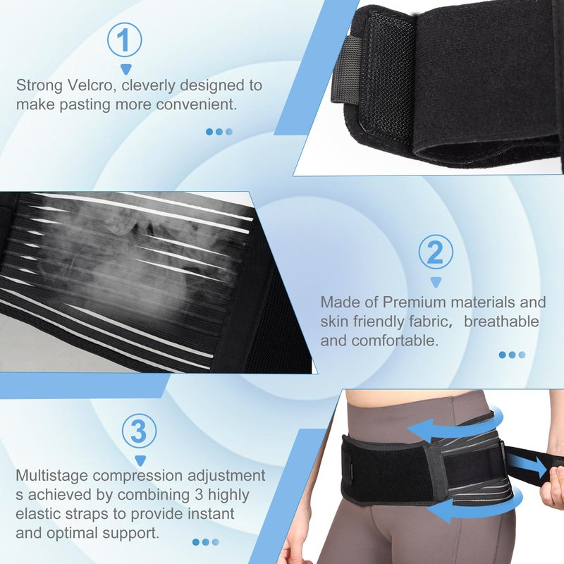 NIdreamCE Sacroiliac SI Joint Hip Belt for Sciatica, Lower Back, Leg & Pelvic Pain Relief - Adjustable Sacroiliac Belt Support Brace for Women and Men (Black)