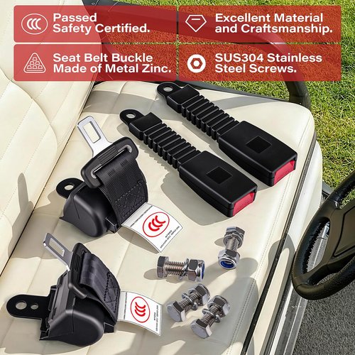 KyuerWK Golf Cart Seat Belts, Retractable Universal Seat Belt Kit, Fits Club Car, EZGO, Yamaha (2 PCS)