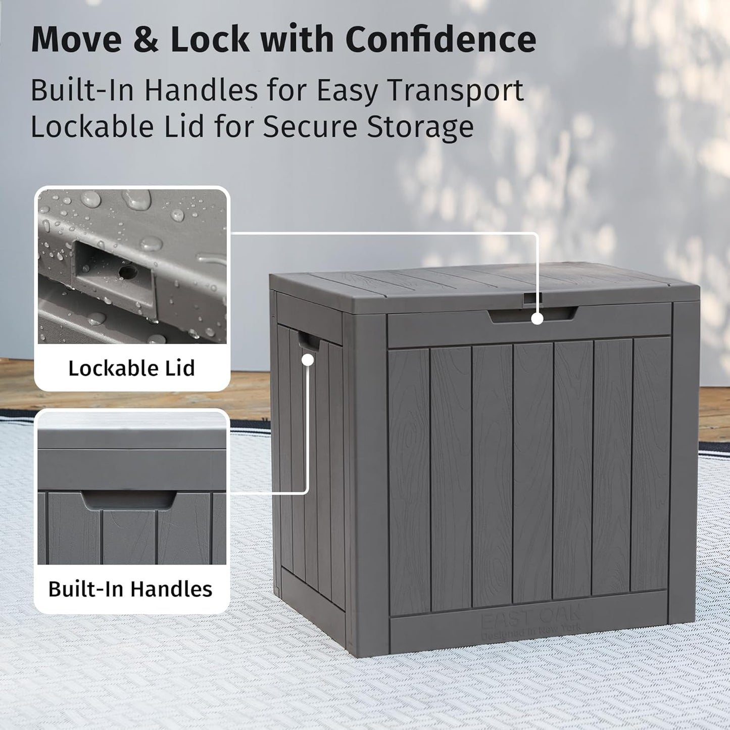 31 Gallon Waterproof Outdoor Storage Box - Lockable Resin Deck Bin for Patio Cushions & Tools - UV Resistant, Black