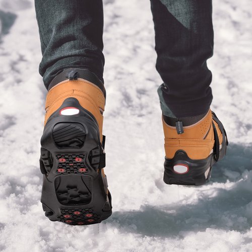 Ice Cleats for Shoes and Boots Tungsten Crampons Anti Slip Shoes Grippers with Reflective Heel,Ice Snow Walk Traction Cleats Overshoe Stretch Footwear for Men Women (Medium(5-7 Men/6.5-8.5 Women))