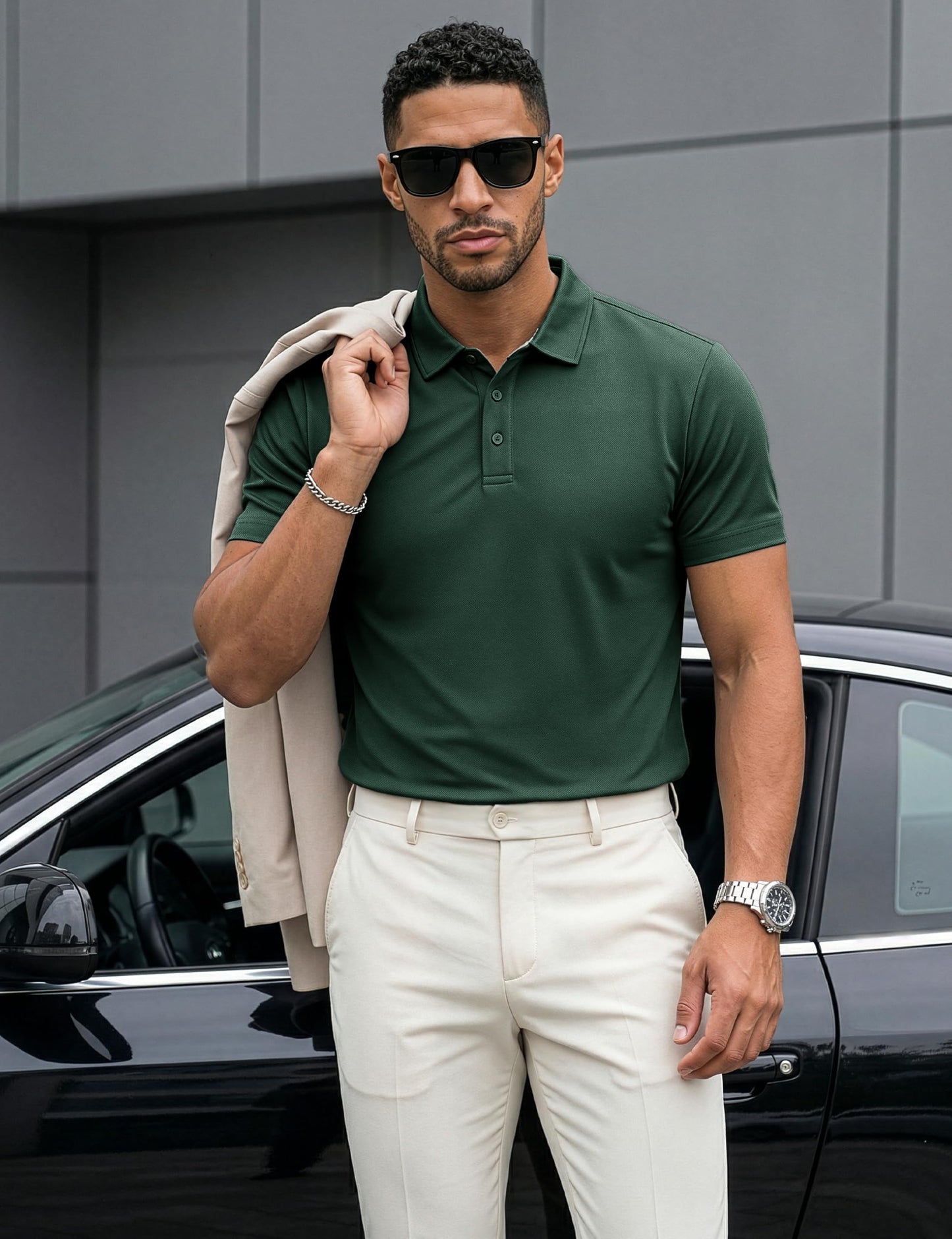 MAGCOMSEN Polo Shirts for Men Short Sleeve Golf Shirts Cooling Shirts Work Polo Shirts Collared Shirt Casual T Shirts Summer Tops Dark Green, L