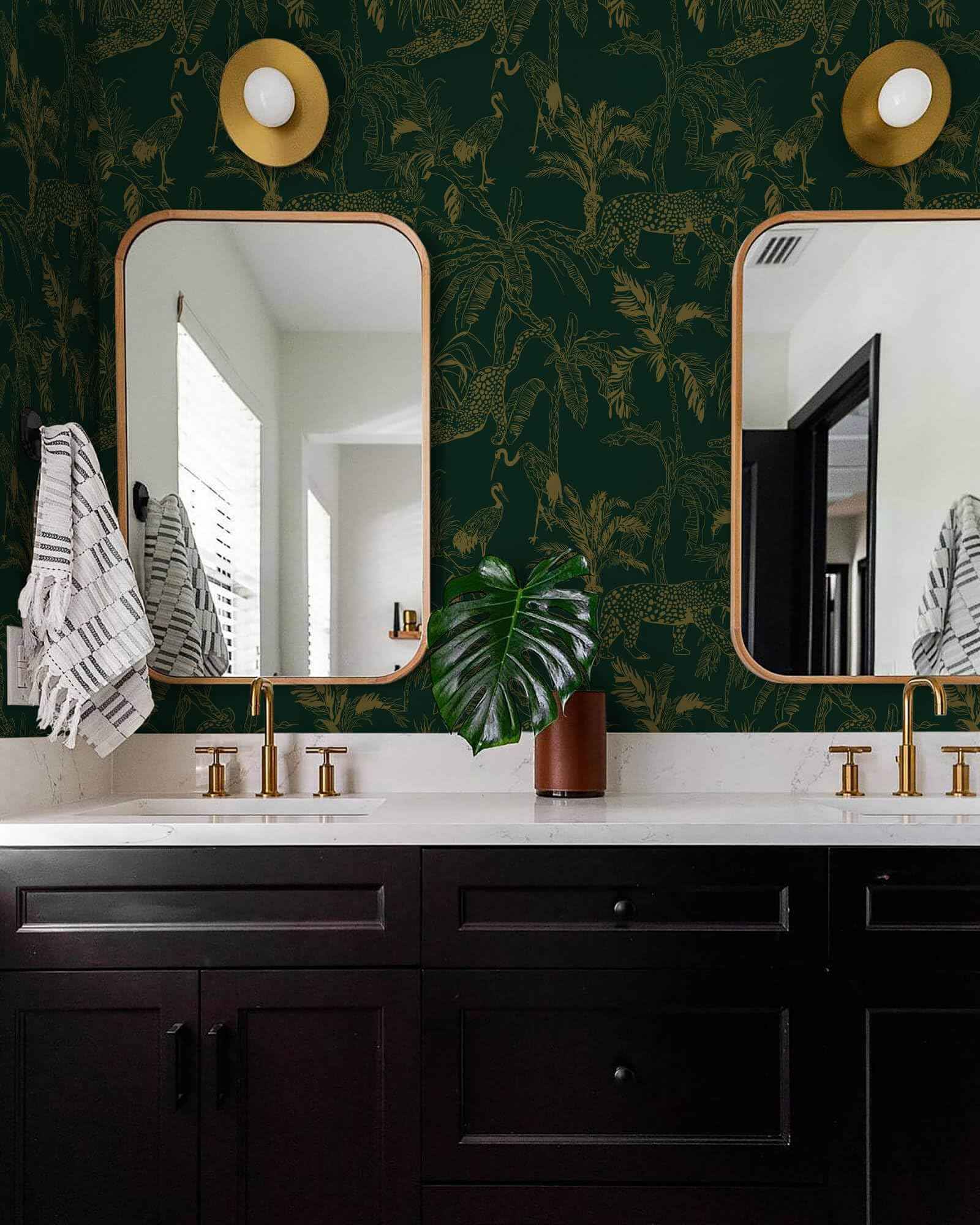 Heroad Dark Green Peel and Stick Wallpaper Boho Contact Paper 17.3"x196" Jungle Wall Paper Removable Self Adhesive Cheetah Wallpaper for Bedroom Living Room Cabinet Waterproof Bathroom Vinyl Roll