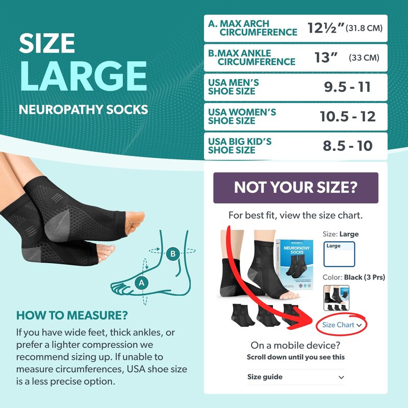 BraceAbility Neuropathy Socks (3 Pairs) - Multipack Peripheral Compression Diabetic Toeless Foot Sleeves for Nerve Damage in Feet, Ankle Gout, Plantar Fasciitis Relief for Men and Women (L - Black)