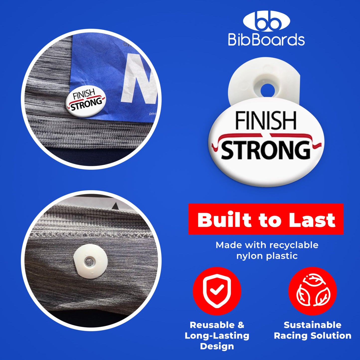 bibSNAPS Race Bib Clips - Safety Lock Fasteners - Secures Running, Marathon, Cycling and Event Number, Non Magnetic, Easy to Use & Reusable - Replacement for Pins & Magnets - Finish Strong (4pcs)