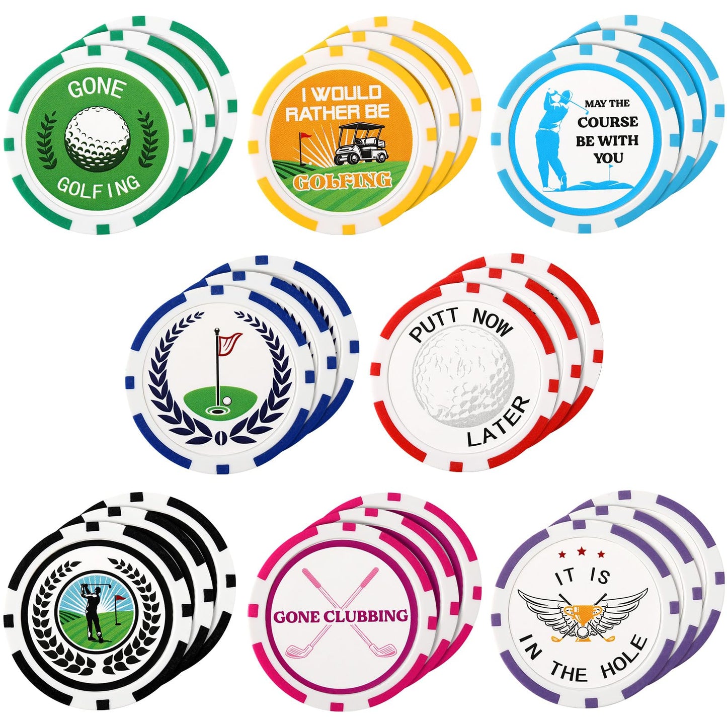 Sosation 24 Pcs Personalized Golf Ball Marker Funny Poker Chip Ball Marker Set 1.57 Inches Poker Chip Collection for Men Womens Golf Accessories, 8 Styles(Interesting)
