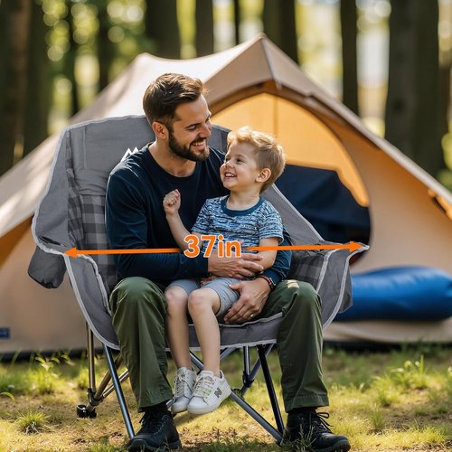 Huskfirm Oversized Padded Camping Chairs - Heavy-Duty Foldable Design with Cup Holder & Cooler Bag | Supports 450lbs, Grey