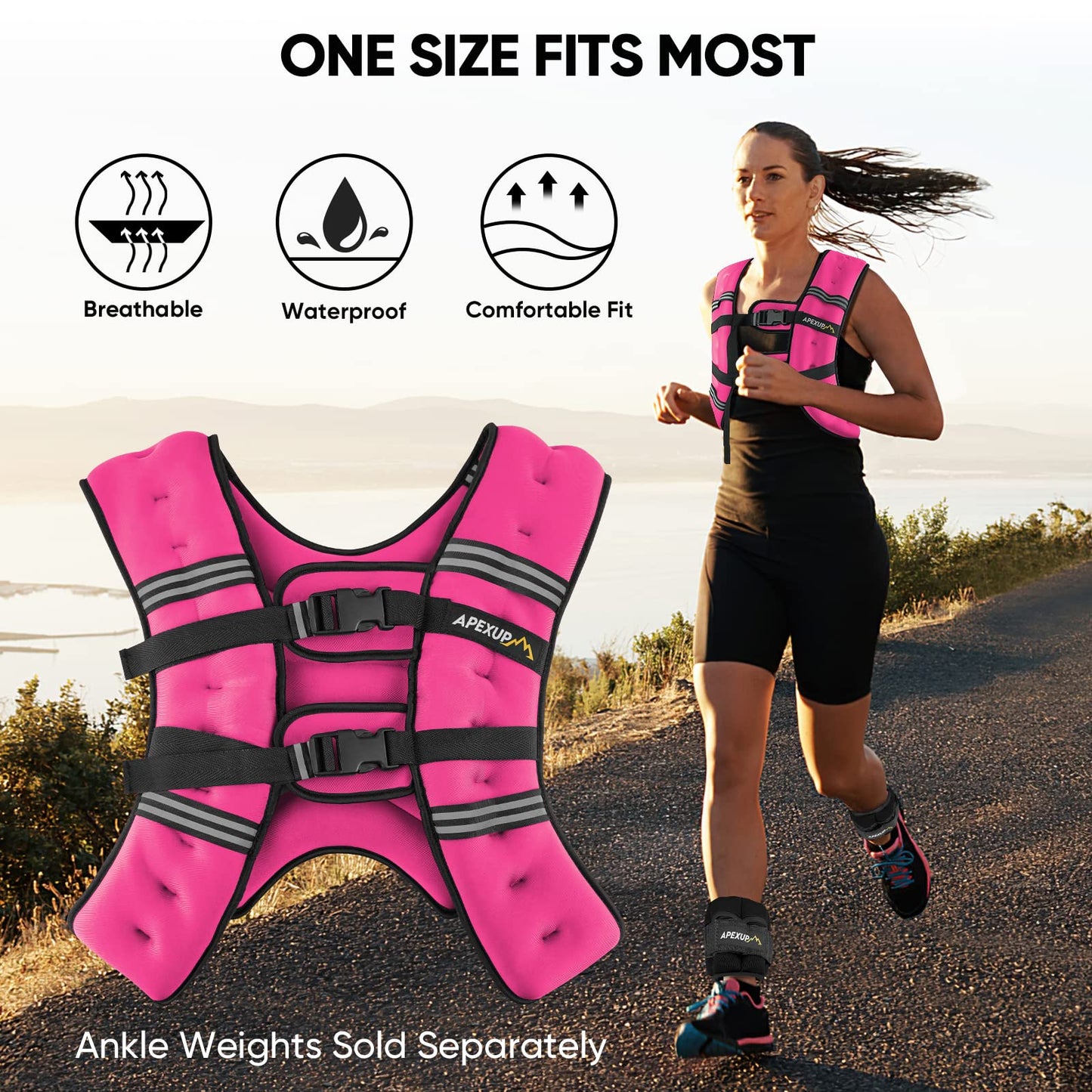 APEXUP 25lbs Weighted Vest Men Women, Weight Vest for Women Workout Equipment for Strength Training Running (Pink)