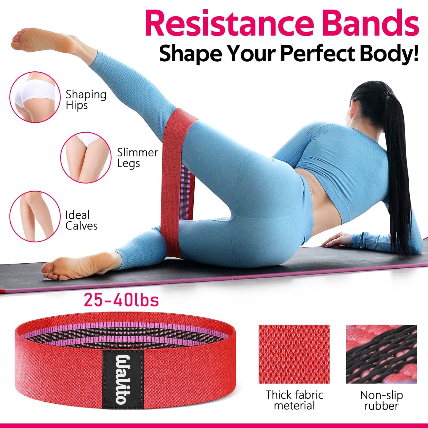 WALITO 8Pcs Barbell Pad Set for Hip Thrust - Squat Pad,Gym Accessories for Women with Bar Bad,Bench Press, with Gym Ankle Straps,Resistance Bands for Working Out,Lifting Strap,Carry Bag (Red)