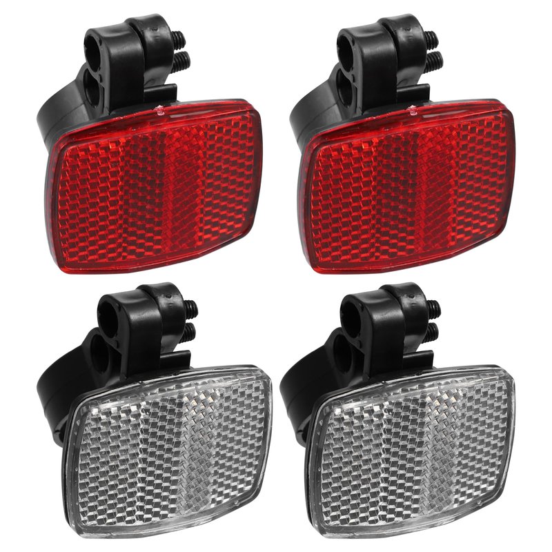 X AUTOHAUX 4pcs Bicycle Front Rear Reflector Kit Mountain Bike Safety Warning Reflectors for Handlebar Seatpost and Night Cycling Red and White