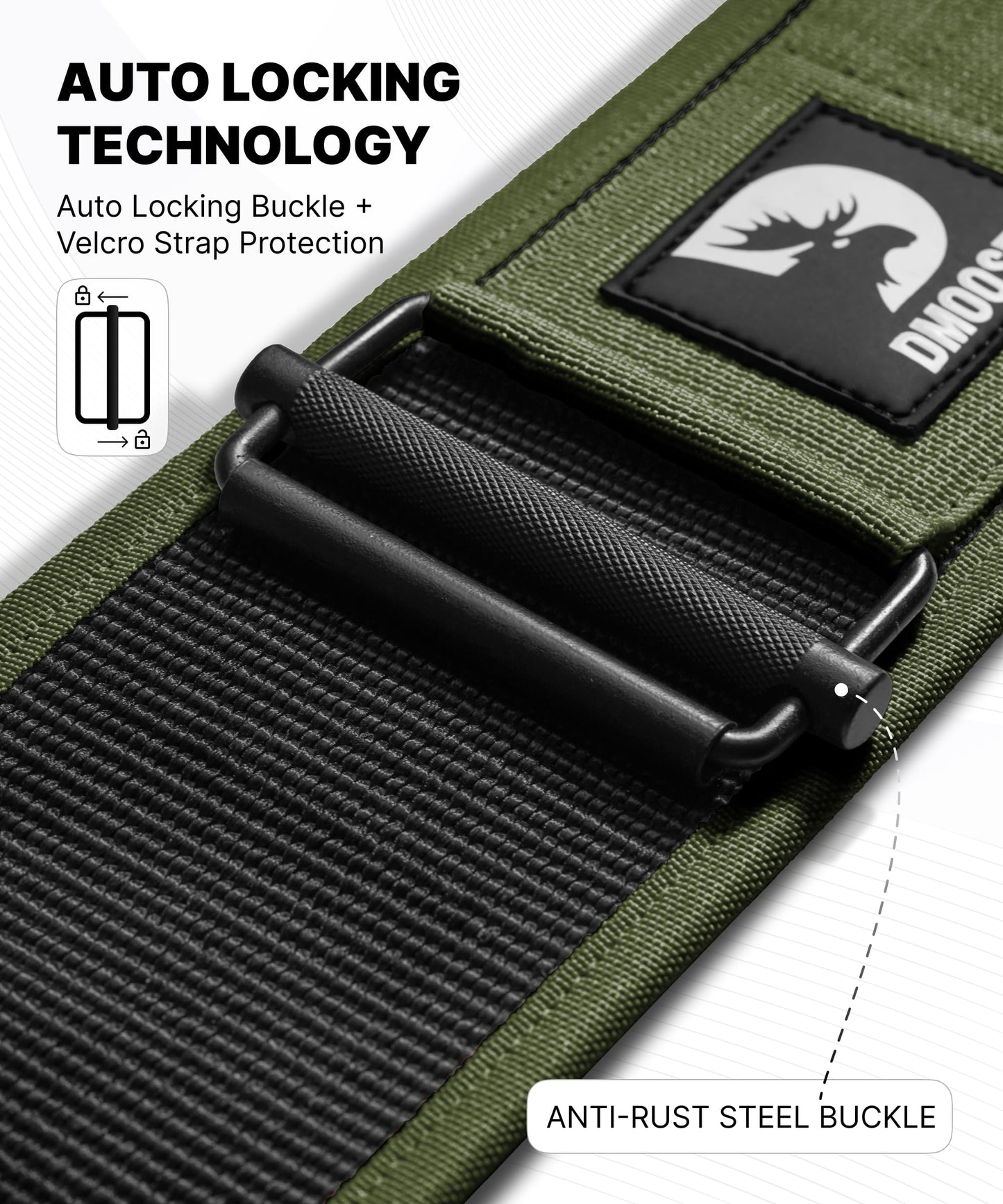 DMoose Auto Locking Squat Belt, Provides Lumbar Support & Stability, 4" Nylon Weight Belt for Women with Adjustable Buckle, Workout Belt for Men