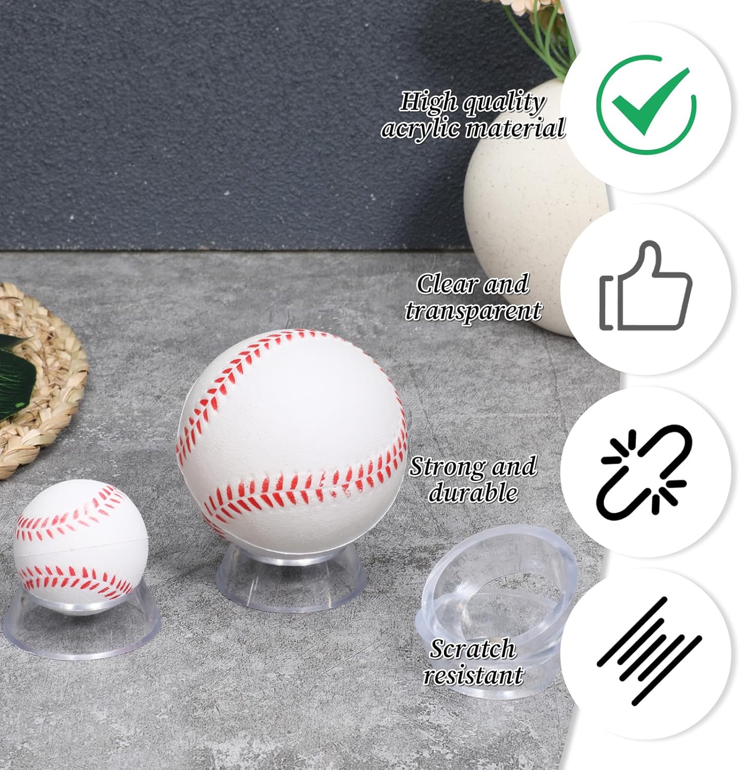 Skiennix Acrylic Baseball Stand - 16 Pcs Clear Ring Display Holder for Sports Balls & Collectibles