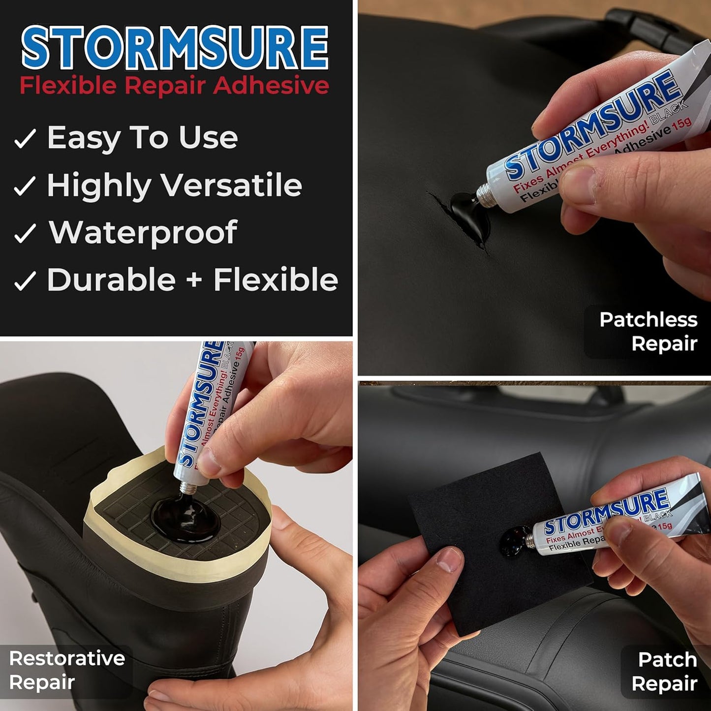 Stormsure Flexible Repair Adhesive - Strong Bonding Solution | 15g Black Size