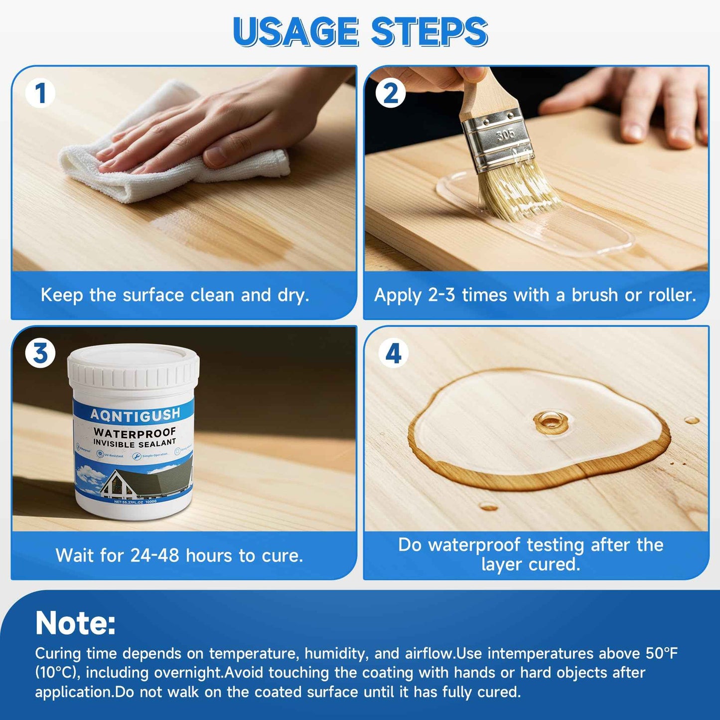 AQNTIGUSH 35oz Transparent Waterproof Sealant Coating Invisible Waterproof Agent, Waterproofing Adhesive for Roofs, Walls, Bathroom, Shower, Wood, Indoor & Outdoor Water Proof Clear Paint Sealer 1kg