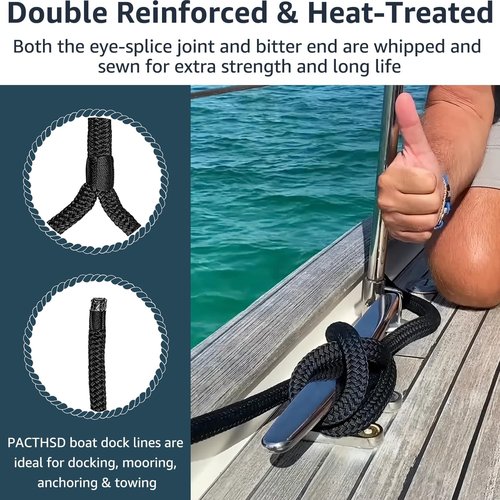 Marine Grade Nylon Dock Lines by [Brand Name] - 1/2" x 30' Double Braided Boat Rope with 12" Loop - High Strength, Fray Resistant, Easy Handling - Black (2 Pack)