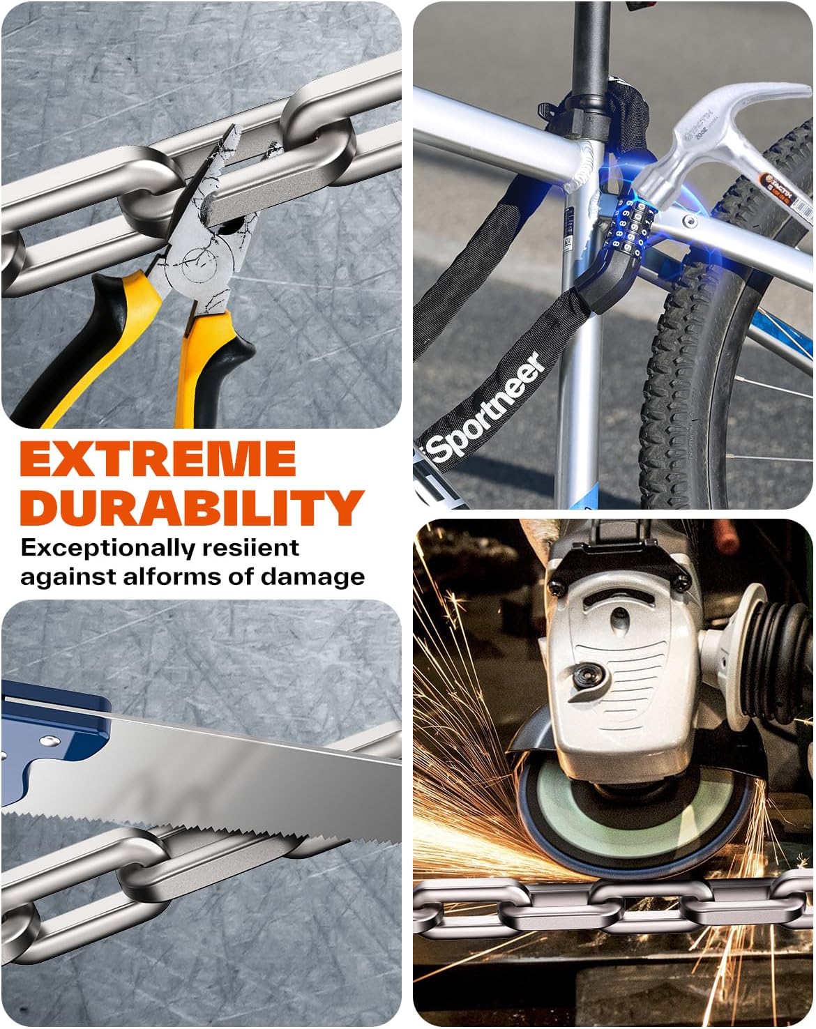 Sportneer Bike Chain Lock - Heavy-Duty 5-Digit Resettable Anti-Theft Lock | 3.2ft Length, 6mm Thick
