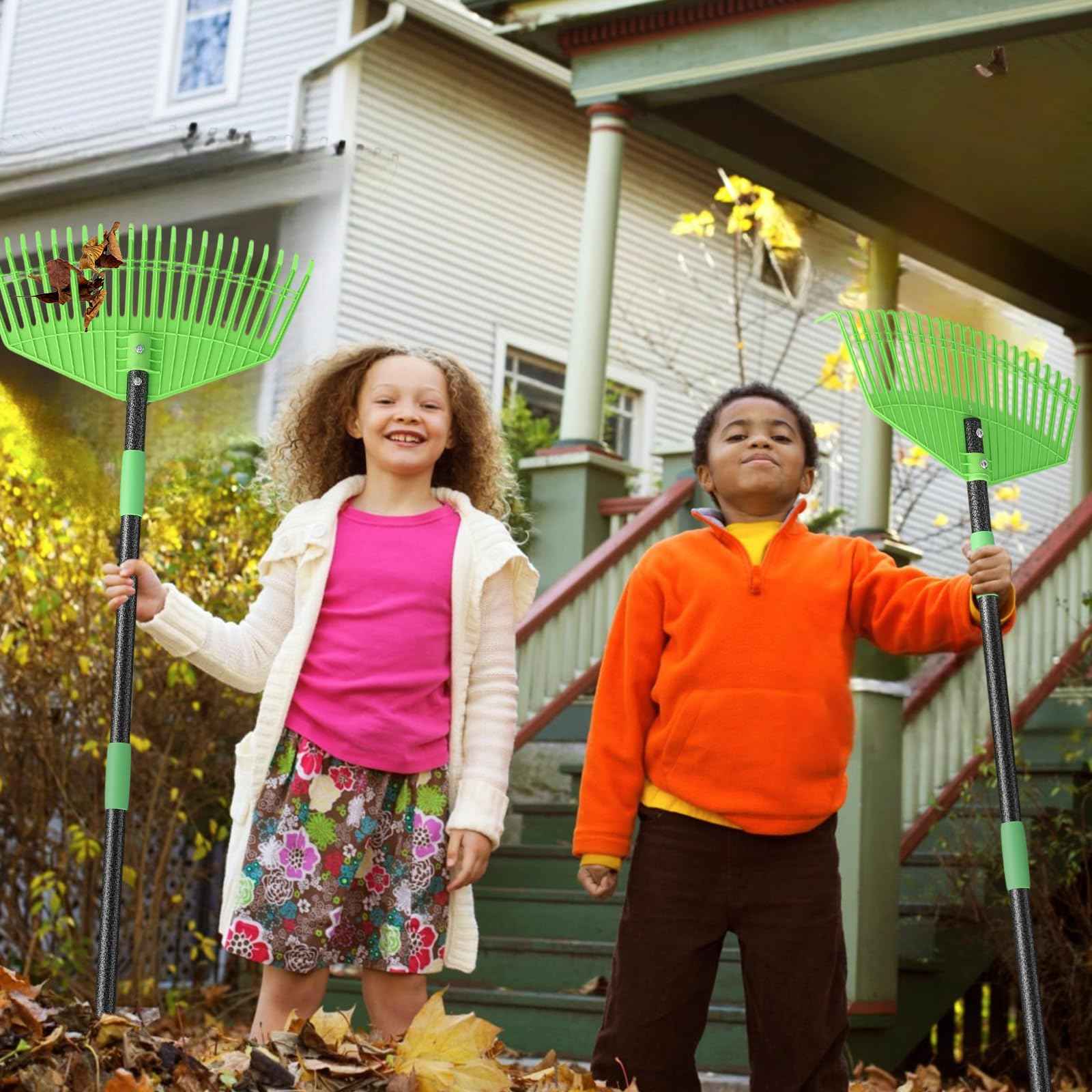 Poly Garden Rake for Leaves - 16.5'' Plastic Leaf Rake for Yard Lawn, 75'' Adjustable Outdoor Heavy Duty Rakes for Sweep Leaves,Grass, Pine Needle,Lightweight Long Handle for Women Seniors Kids