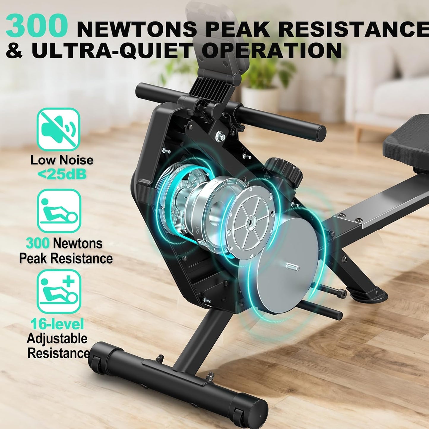 Rowing Machine - Magnetic Rower with 16 Resistance Levels | Quiet Home Cardio Trainer, APP Connection, 160 kg Capacity