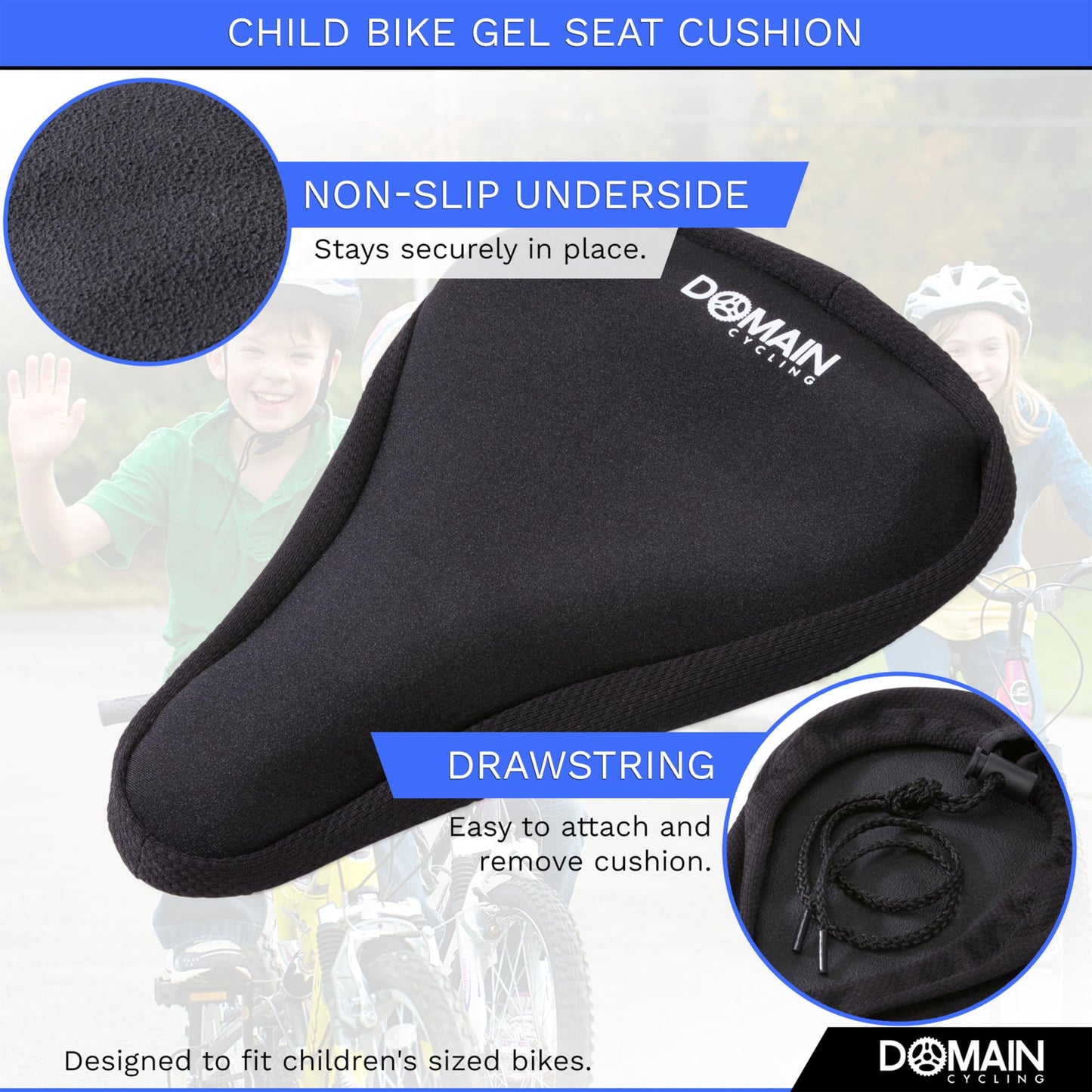 Domain Cycling - Kids Bike Seat Cover with Gel (9" x 6") - Comfort to Small Bike Saddle of Childs Outdoor, Mountain, BMX, and Road Bikes - Cushion