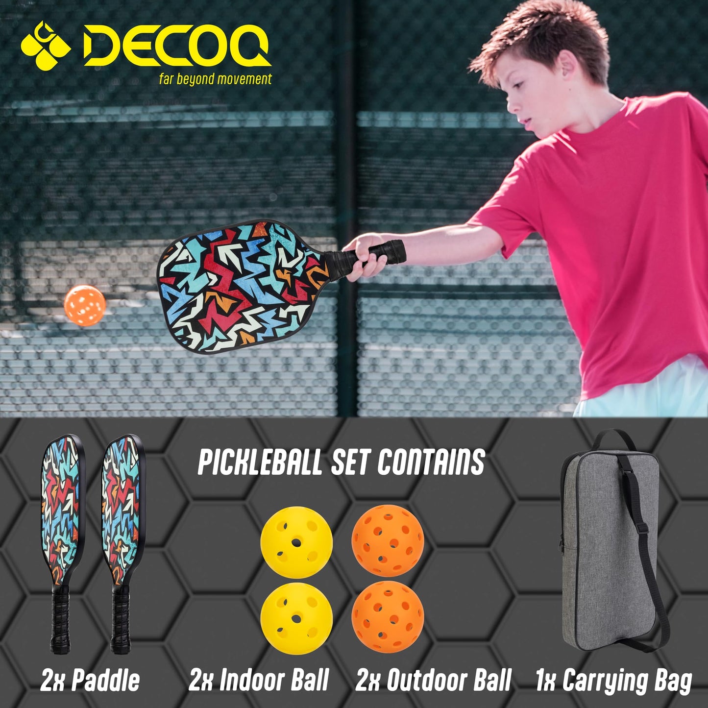 DECOQ Pickleball Paddles Set of 2, Usapa Fiberglass Pickleball Paddle with Non-Slip Grip Pickleball Rackets with 4 Pickleball Balls in Pickleball Bag 2024 Pickleball Kit Beach Paddle Ball Set