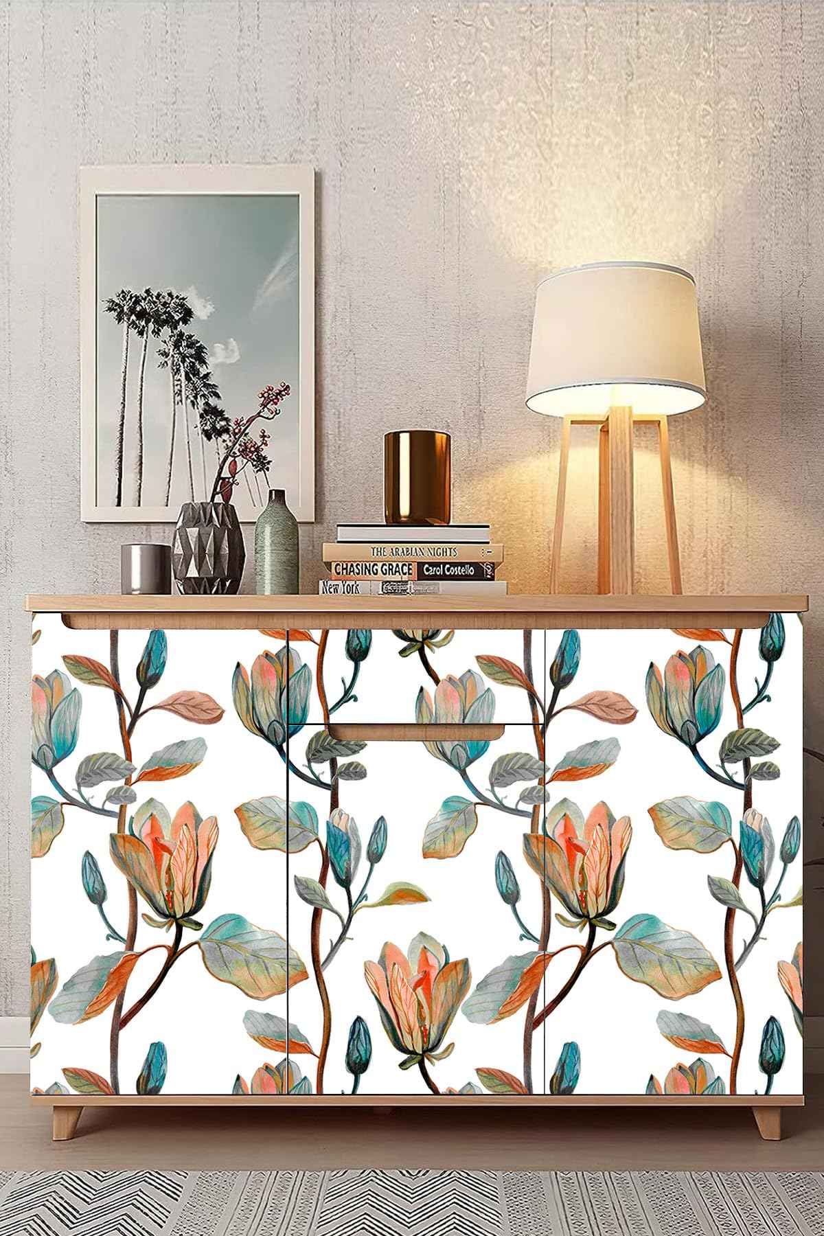MIAHOME Magnolia Floral Leaf Peel and Stick Wallpaper Vintage Contact Wall Paper Modern Botanical Self Adhesive Vinyl Removable Renter Friendly Leaves Wallpaper 17.7in x 9.8ft