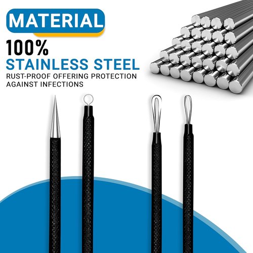 EFAH Care Stainless Steel Pimple Extractor Tool - 2 Pcs Surgical Acne Treatment Set | Easy to Clean (Black)