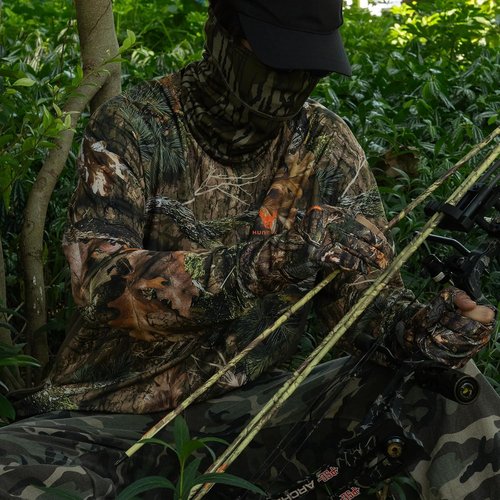 Huntrex Men's Camo Hunting Shirt - Quick-Drying Long Sleeve with Zipper Pocket & UPF 50+ Sun Protection