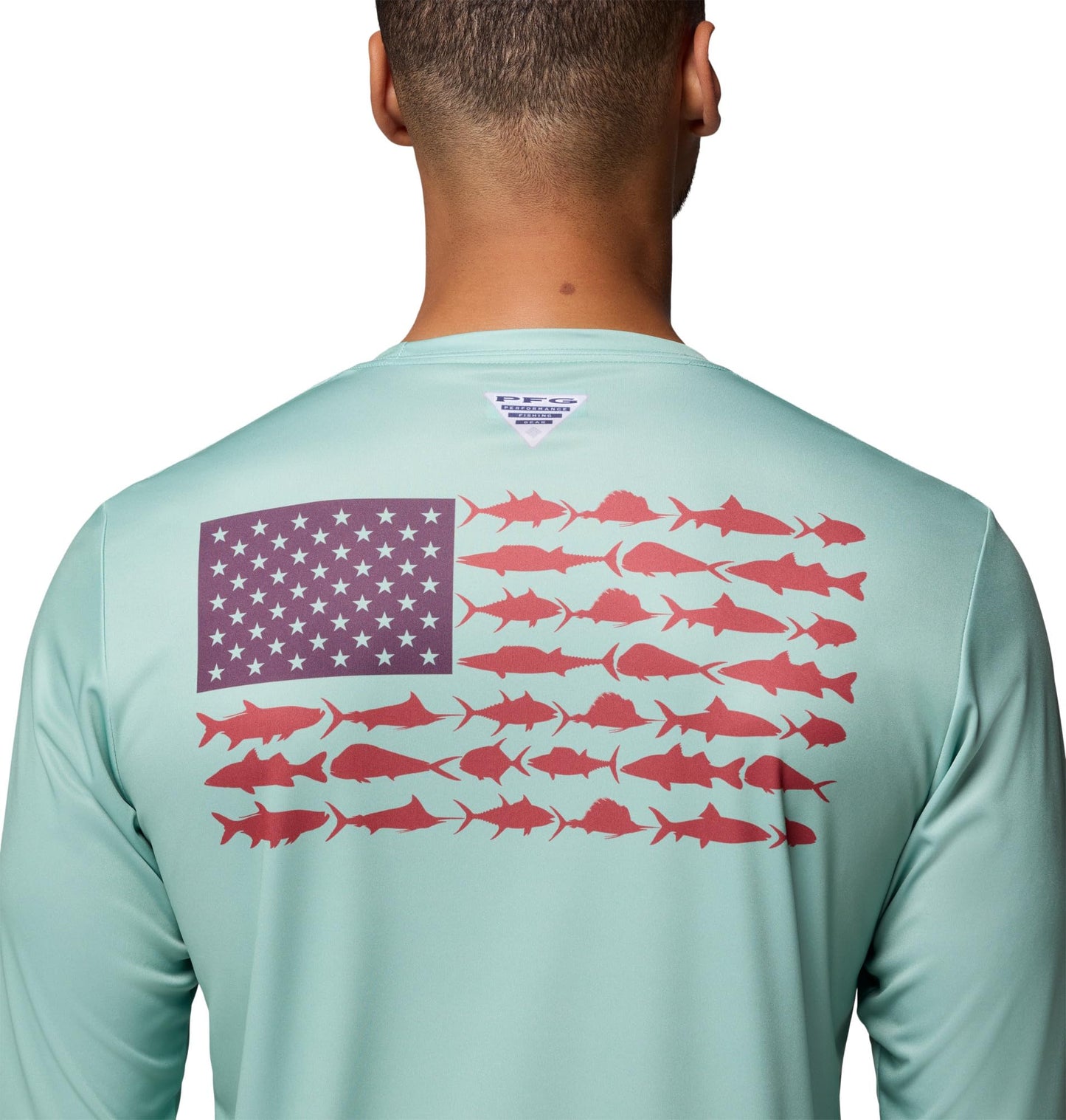 Columbia Mens Terminal Tackle PFG Fish Flag Long Sleeve, Misty Jade/Dusty Purple, Large