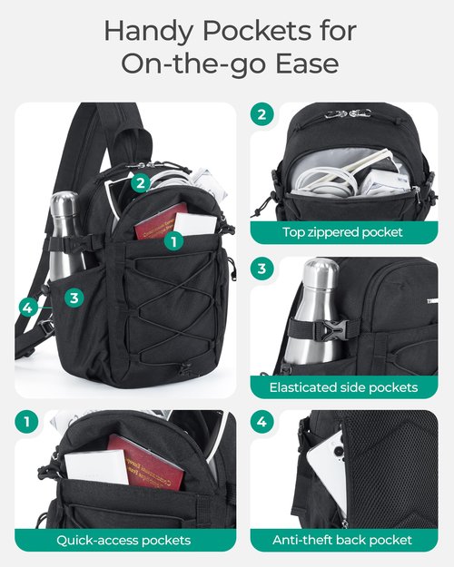 BAGSMART Small Crossbody Sling Bag, Crossbody Daypack, Chest Shoulder Bag Hiking Small Backpack for Casual Travel Sport