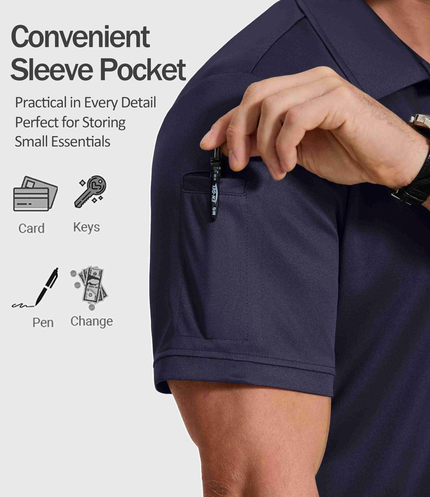 COOFANDY Mens Polo Shirts Short Sleeve Athletic Golf Polos Moisture Wicking Collared Shirts for Men with Pocket Navy Blue