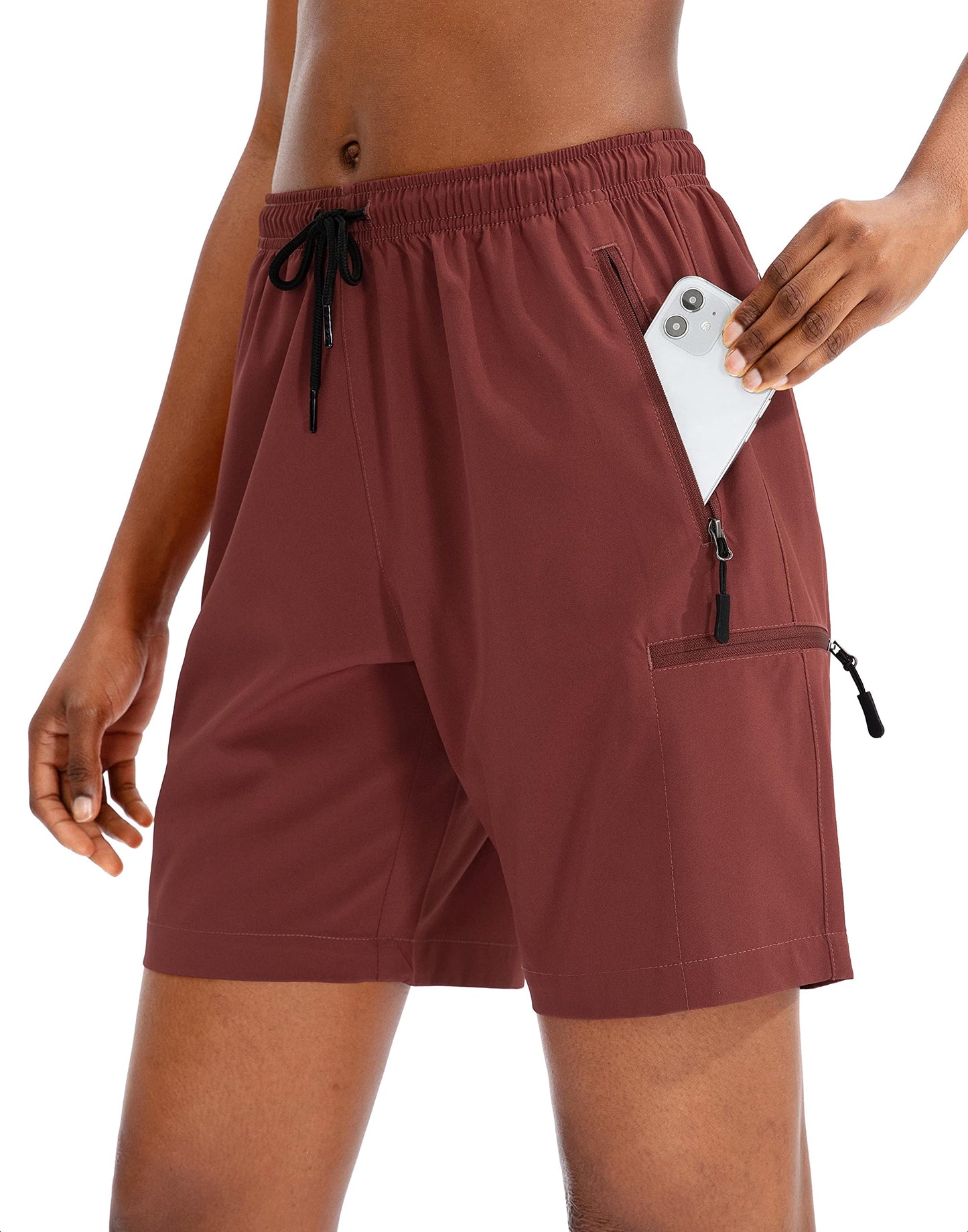 SANTINY Women's 5''/ 7''/9'' Hiking Cargo Shorts Quick Dry Lightweight Summer Shorts for Women Athletic Golf Zipper Pockets(Maroon_S)
