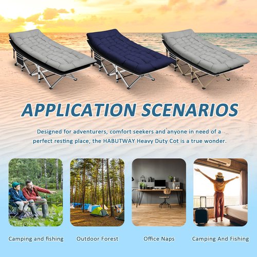HABUTWAY Camping Cots for Adults with 600lbs Load Capacity, Folding Camping Cot with Mattress, Sleeping Cots for Adults with Carry Bags for Travel,Beach,Patio,Home Office,Nap Time(Blue)