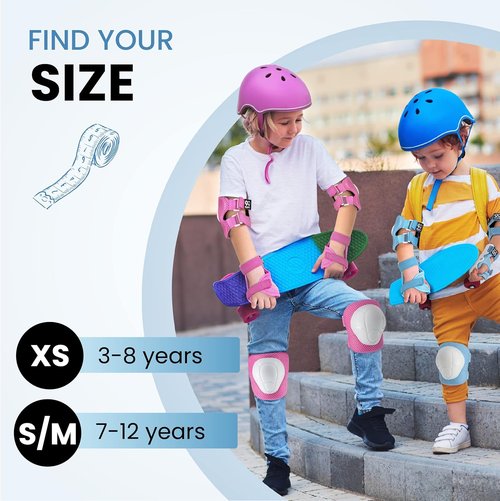 99FLIPS Kids Knee and Elbow Pads Set - Protective Skateboard Gear - Size SM Light Blue | Safety for Roller Skating