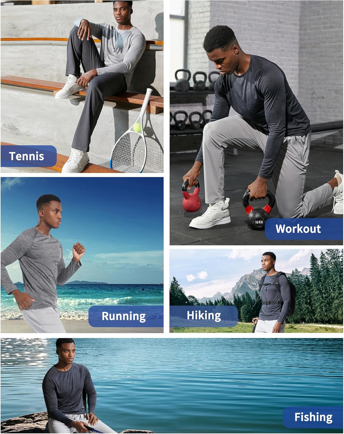 Skiennix 3-Pack Long Sleeve Workout Shirts for Men - Moisture-Wicking & Lightweight