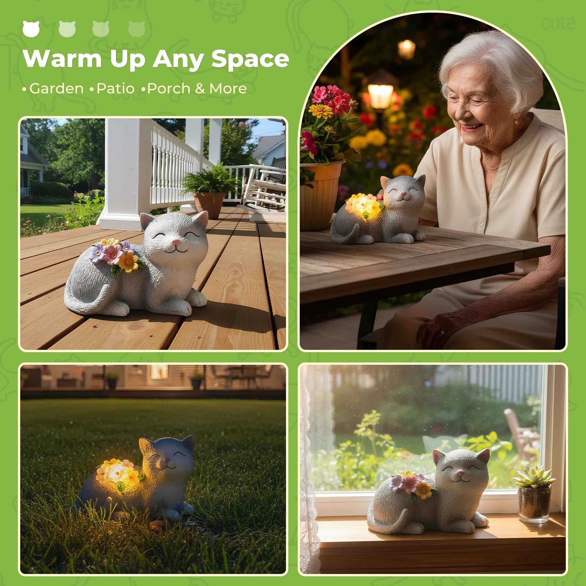 Garden Decor Solar Cat Statue with Warm Glow - Unique Birthday, Christmas & House Warming Gifts for Women, Mom, Cat Lovers - Outdoor Yard Art for Lawn, Patio, Backyard & Balcony Decor