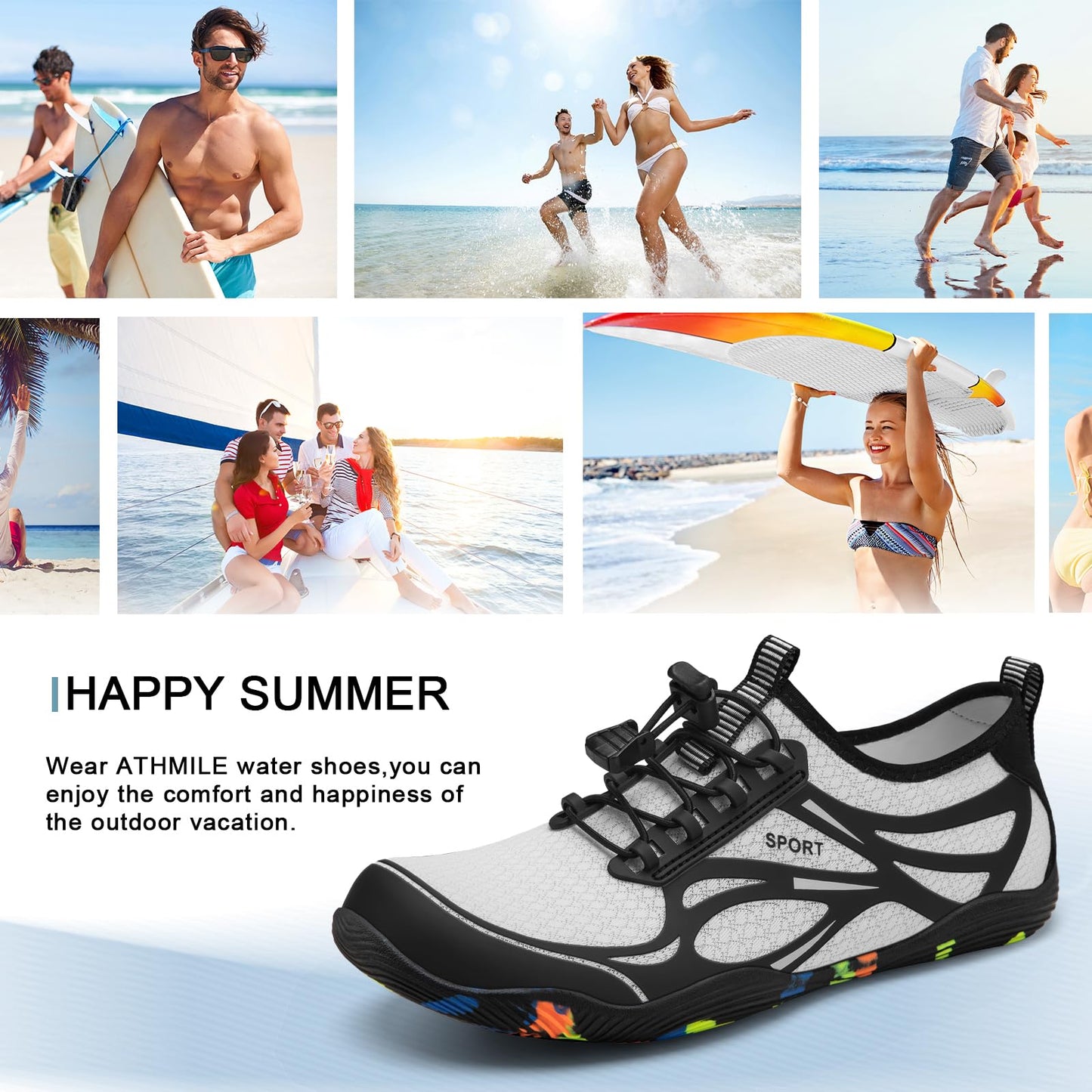 ATHMILE Water Shoes for Men Women River Swim Beach Pool Adult Quick Dry