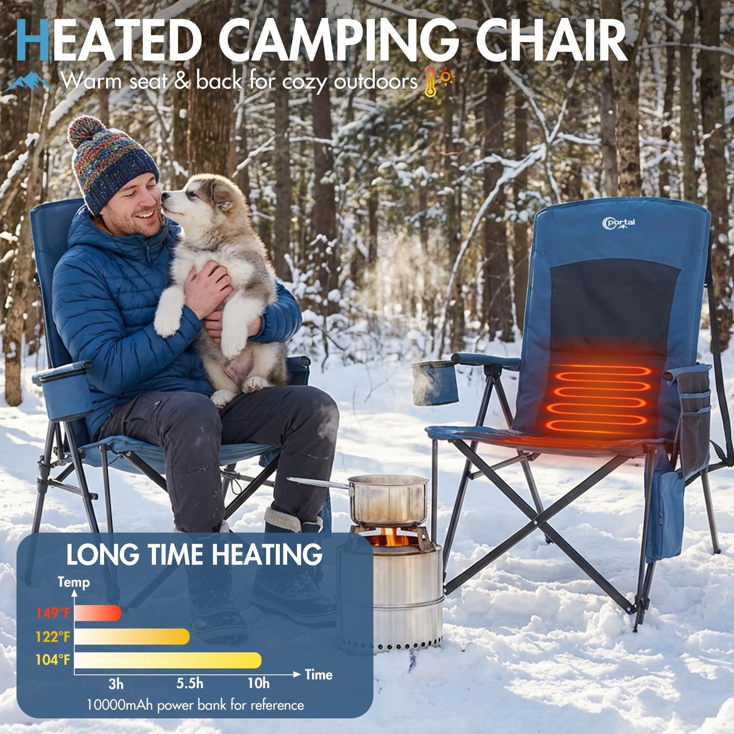 Portal 400 LBs Heavy Duty Camping Chairs for Adults, 23"W Outdoor Folding Chairs with High Back, Heated Portable Folable Chair for Lawn, Sports, Fishing, Outside