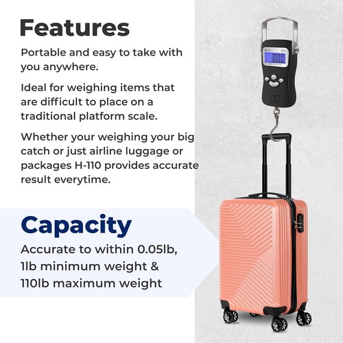 AWS Digital Luggage Scale - Heavy-Duty 110lb Capacity With Built-In Tape Measure | Ideal for Travel & Outdoor (Black)