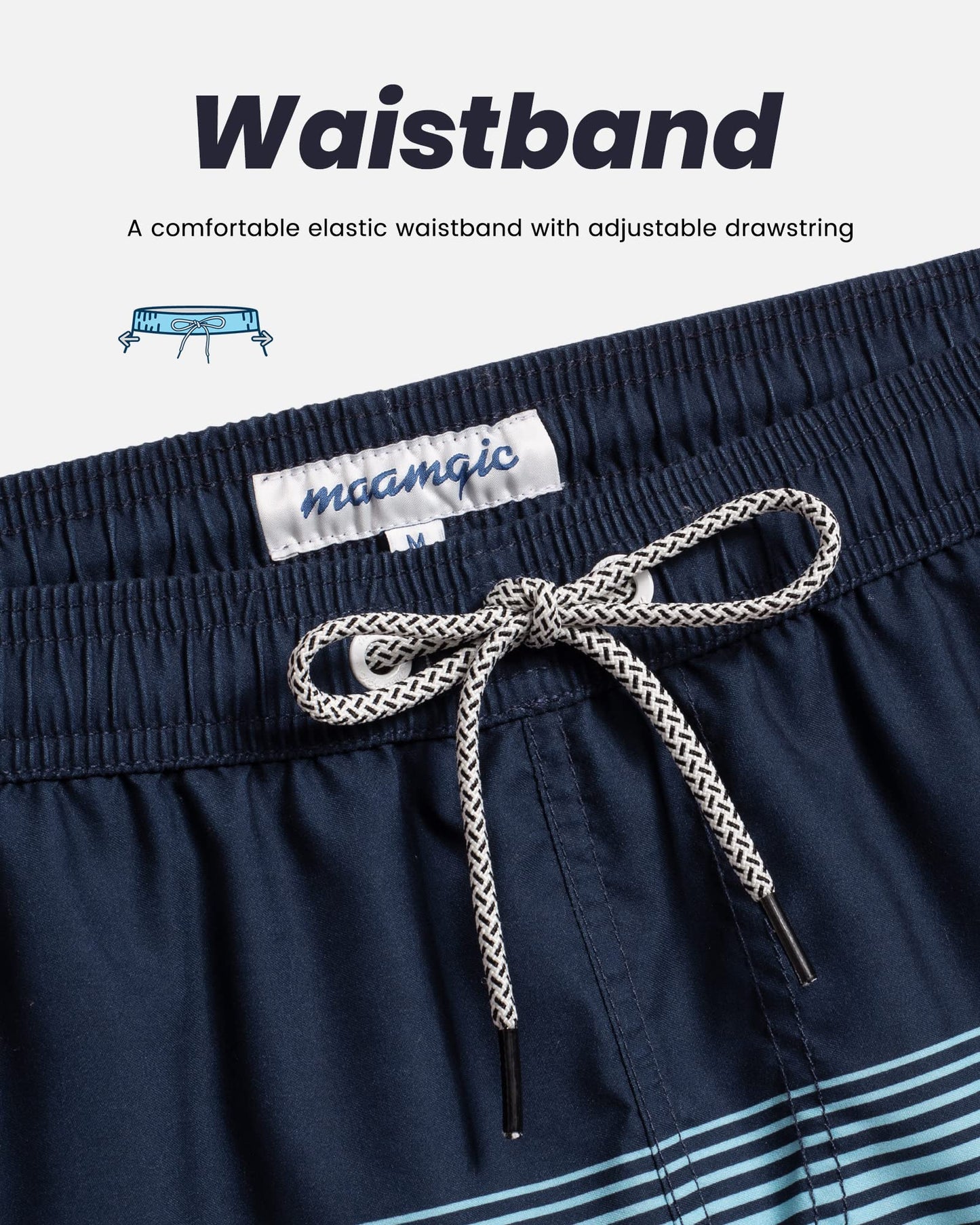 maamgic Mens Swim Trunks Quick Dry Swim Shorts with Mesh Lining Funny Swimwear Bathing Suits 7inch Blue Pink Striped Horizontal XX-Large