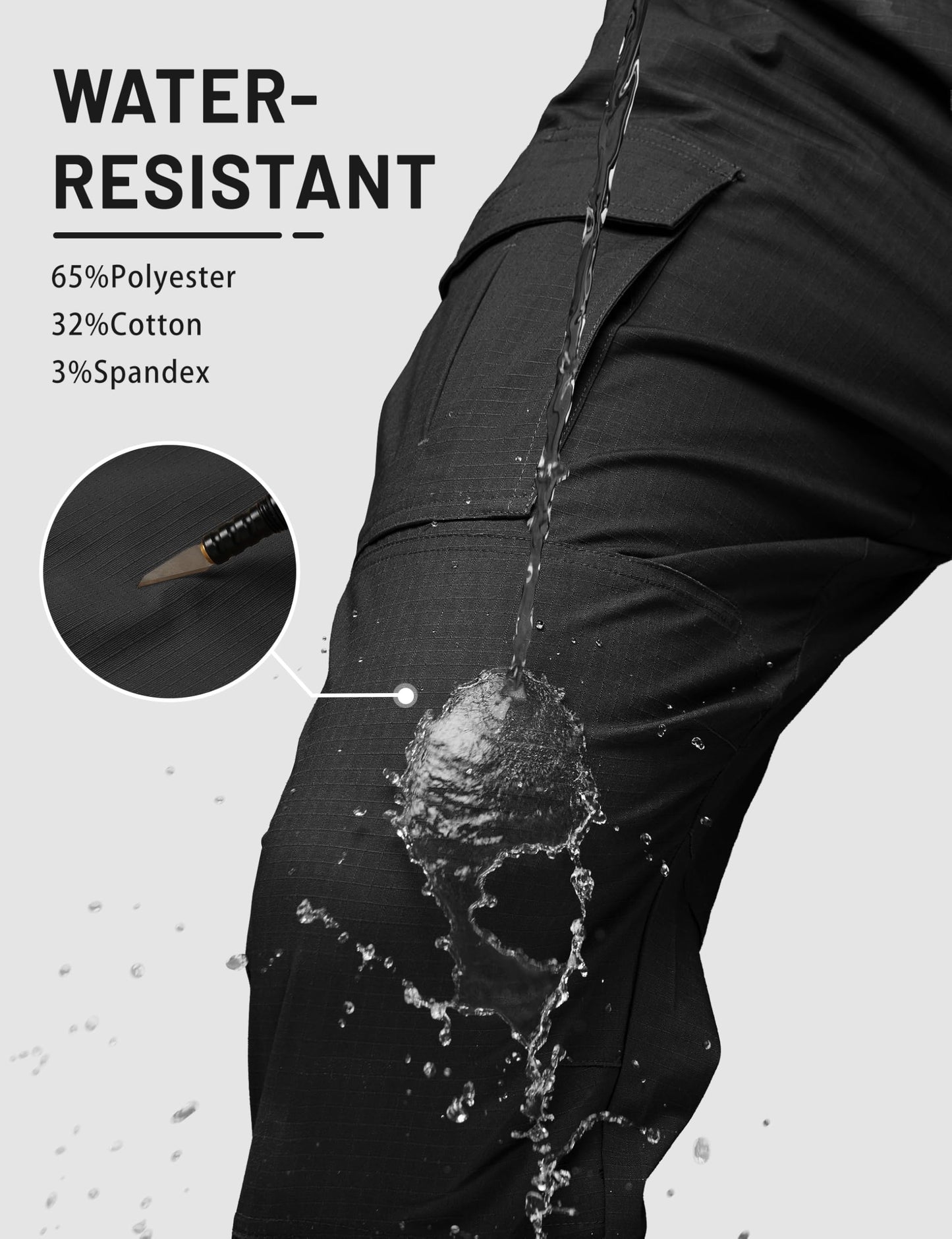 TACVASEN Men's Tactical Pants Cargo Work Pants for Men Construction Waterproof Lightweight Stretch EDC Hiking Trousers with 8 Pockets Black 34