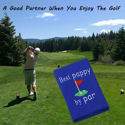 LEVLO Dad Golf Towel Embroidered Golf Towel Gift Golf Father Gift Best Papa/Pops/Grampy/Papaw/Opa by Par Golf Towel with Clip (Best Pappy by par)