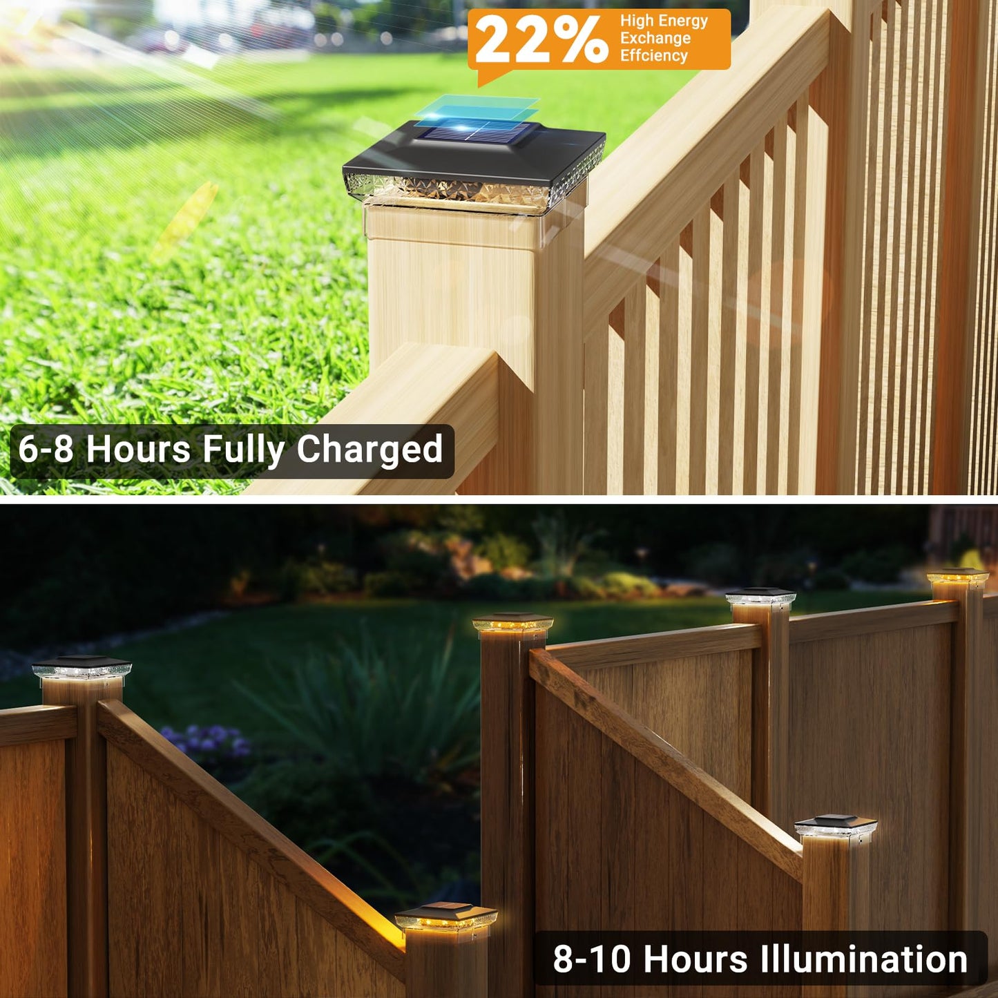 btfarm 4x4 Solar Post Cap Lights Outdoor, 2 Color Modes 16 LED Fence Post Lights Fit 4x4 3.5x3.5 Wooden/Vinyl, Bright Waterproof Solar Powered Deck Lighting Outside for Patio Porch Garden, Black
