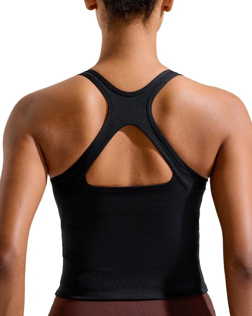 RUNNING GIRL Black Sports Bras for Women, Racerback Molded Cup Padded Yoga Cropped Workout Tops for Women with Removable Pads(3073_Black_M)