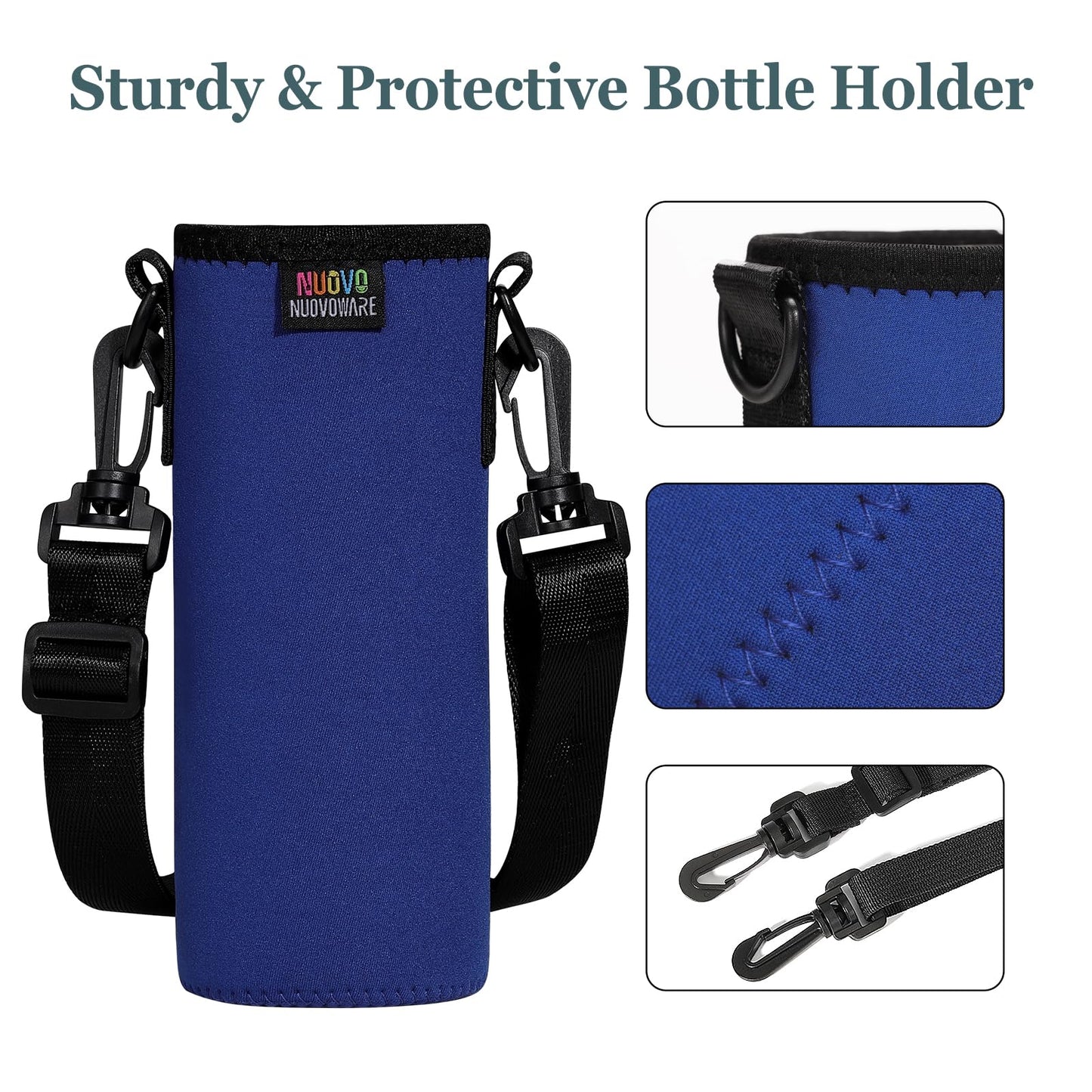 Nuovoware Water Bottle Carrier Bag, Premium Neoprene Portable Insulated Water bottle Sling Holder Bag 750ML with Adjustable Shoulder Strap for Men Women Hiking, Indigo