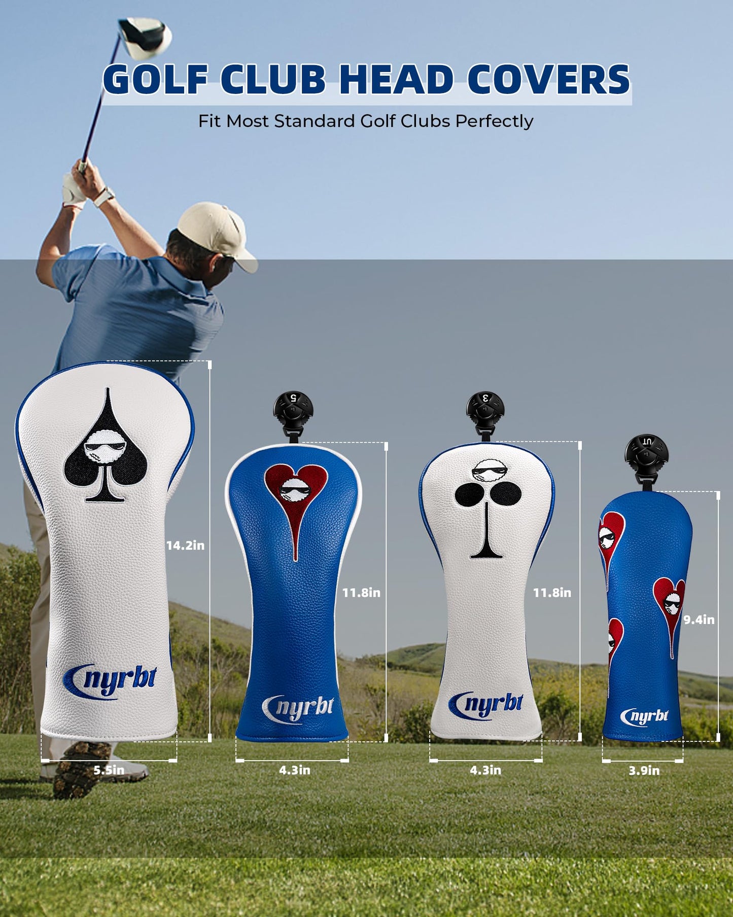 Golf Club Head Covers, Poker Golf Headcovers for Woods and Driver Fairway Hybrids Women Men, Premium PU Leather Magnetic Blade and Mallet Putter Covers 1, 3, 5 and X