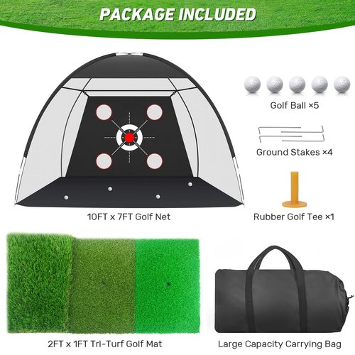 Zensouds Golf Net, 10x7FT with Golf Practice Mat, Hitting Aid Nets for Backyard Driving Chipping Training Swing with Targets Outdoor or Indoor– Gifts for Men/Dad/Him