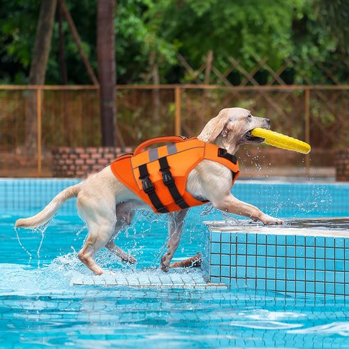 Kuoser Dog Life Jacket - High Flotation Safety Vest for Swimming & Boating | Reflective Orange, Large
