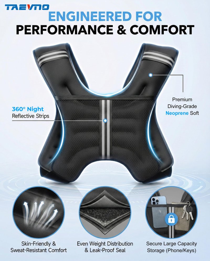 TAEVNO Weighted Vest, 12lb Weight Vest with Detachable Phone Pouch, Suitable For Women, Men, Ideal for Workouts, Strength Training, Fitness, Running, Weight Loss, Walking
